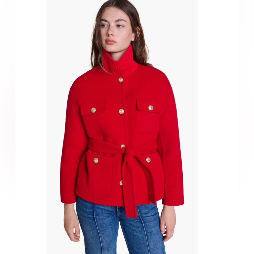 Maje Red Utility Jacket with Belt